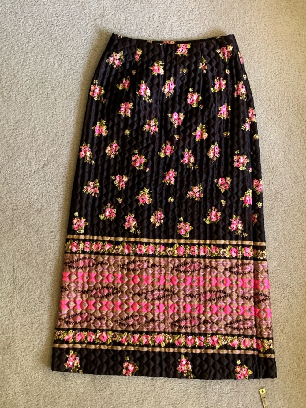 Black Quilted Maxi Skirt with Pink Floral Border - Picture 9 of 11